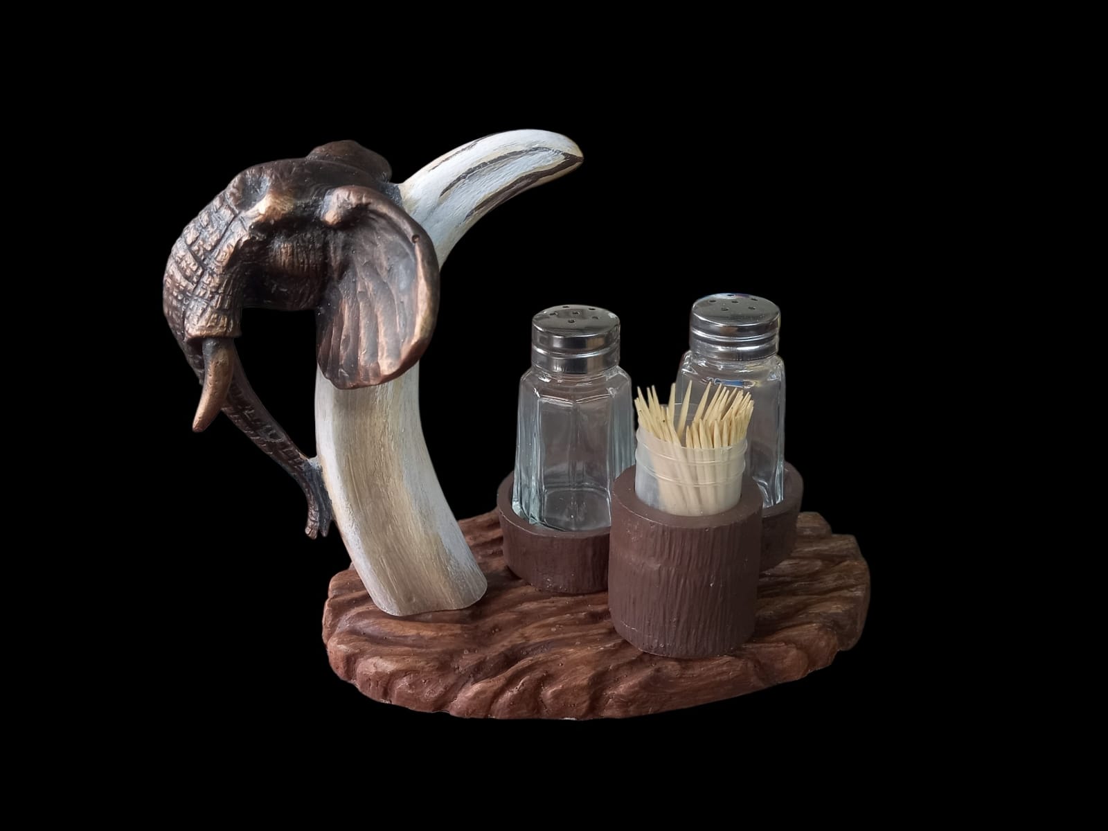 Elephant Head On Tusk With Salt And Pepper Shaker