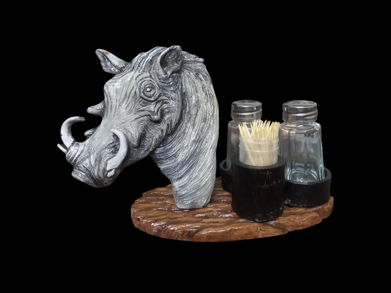 Two - Dimensional Warthog Salt, Pepper & Toothpick Set – Rustic Tabletop Accent